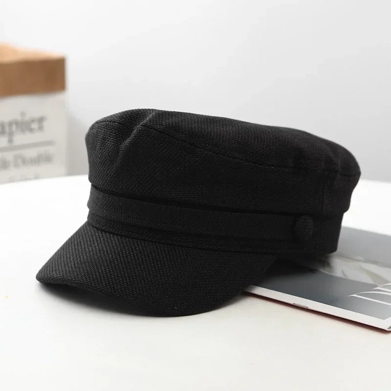 Fashion Solid Visor Military Hat spring and Autumn Linen Breathable Beret Cap For Women Retro England Style Flat Cap
