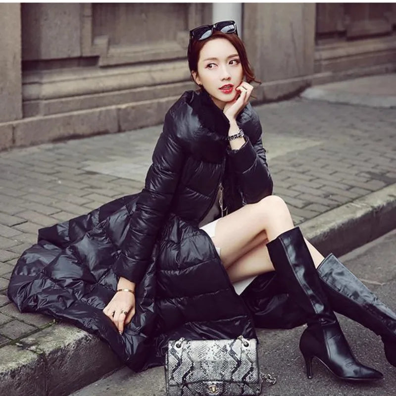 Thick Cotton Jacket For Women Stand Collar Long Sleeve Patchwork Ruffles