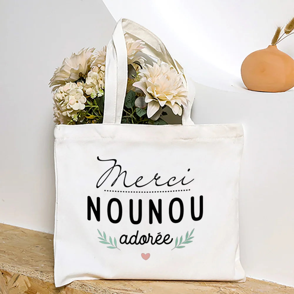 Merci Nounou French Printed Women Shoulder Bag Canvas Tote Bag Female