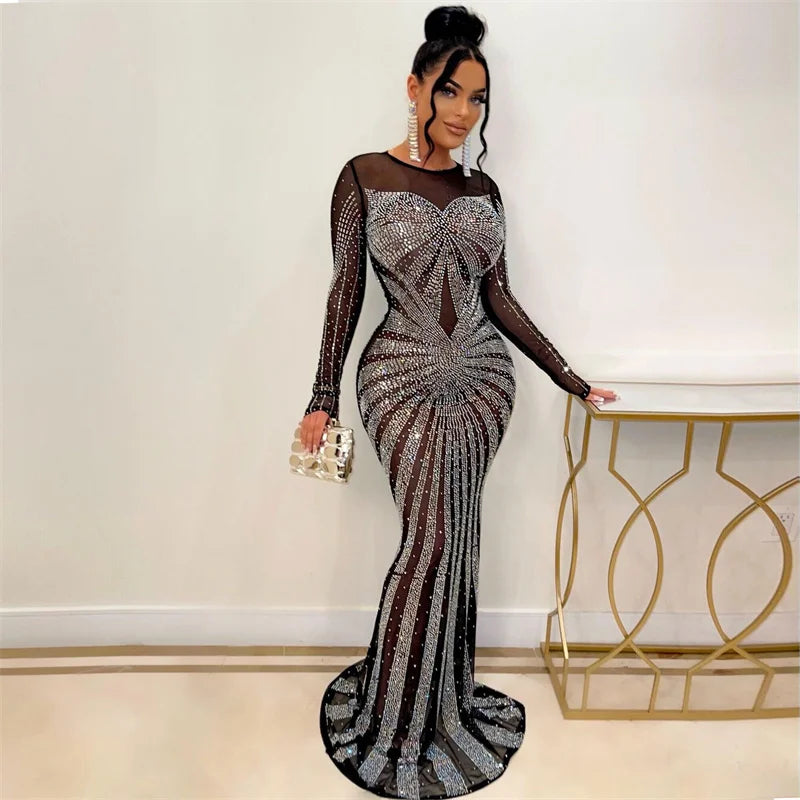 Formal attire Dresses: Rhinestone Mermaid Evening Dresses for Women Party Gown