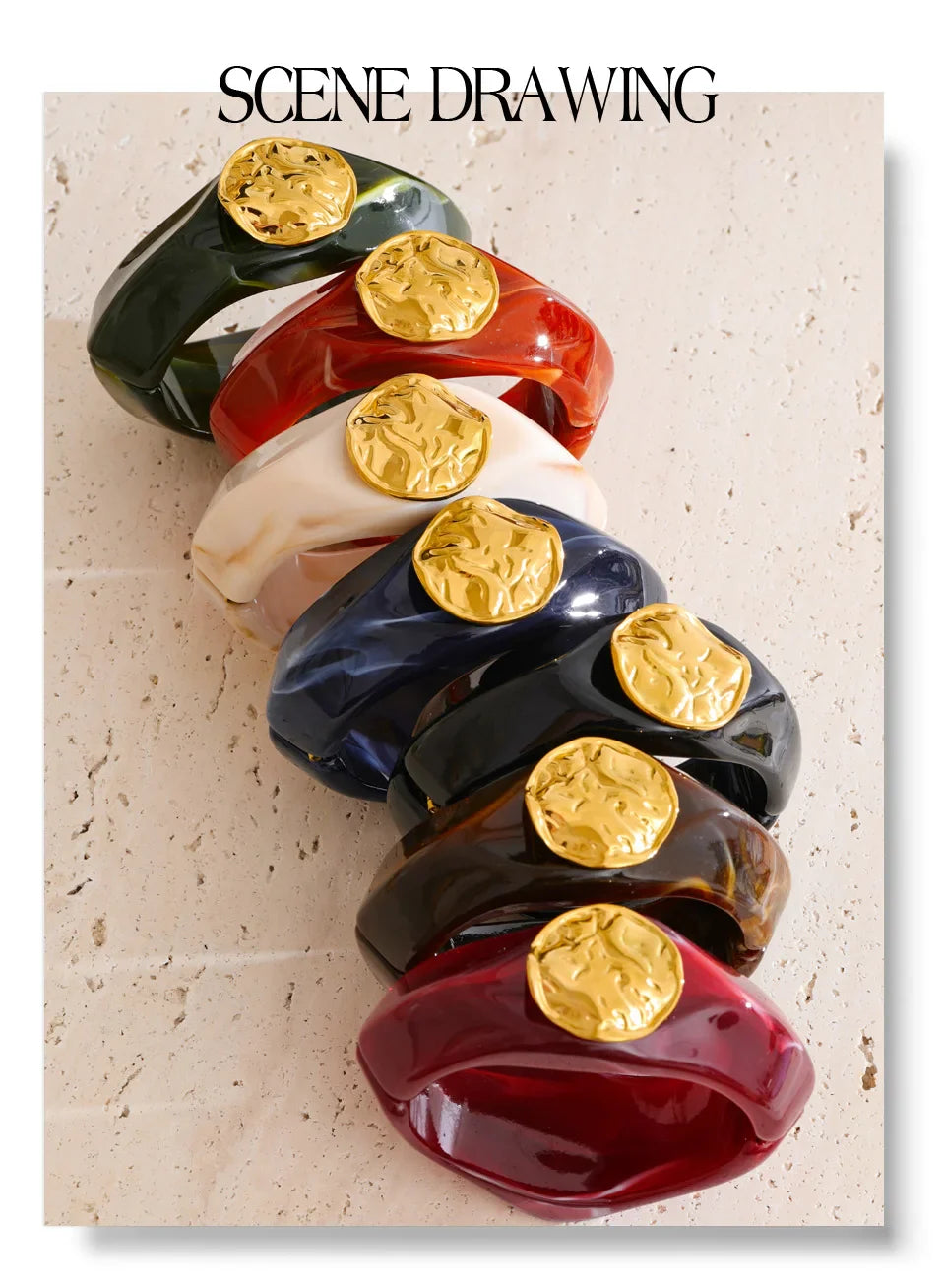 Yhpup 60mm Multi-Color Resin Wide Bracelet Bangle 2025 Exclusive Waterproof Stainless Steel Hot Style Fashion Wrist Jewelry Gift