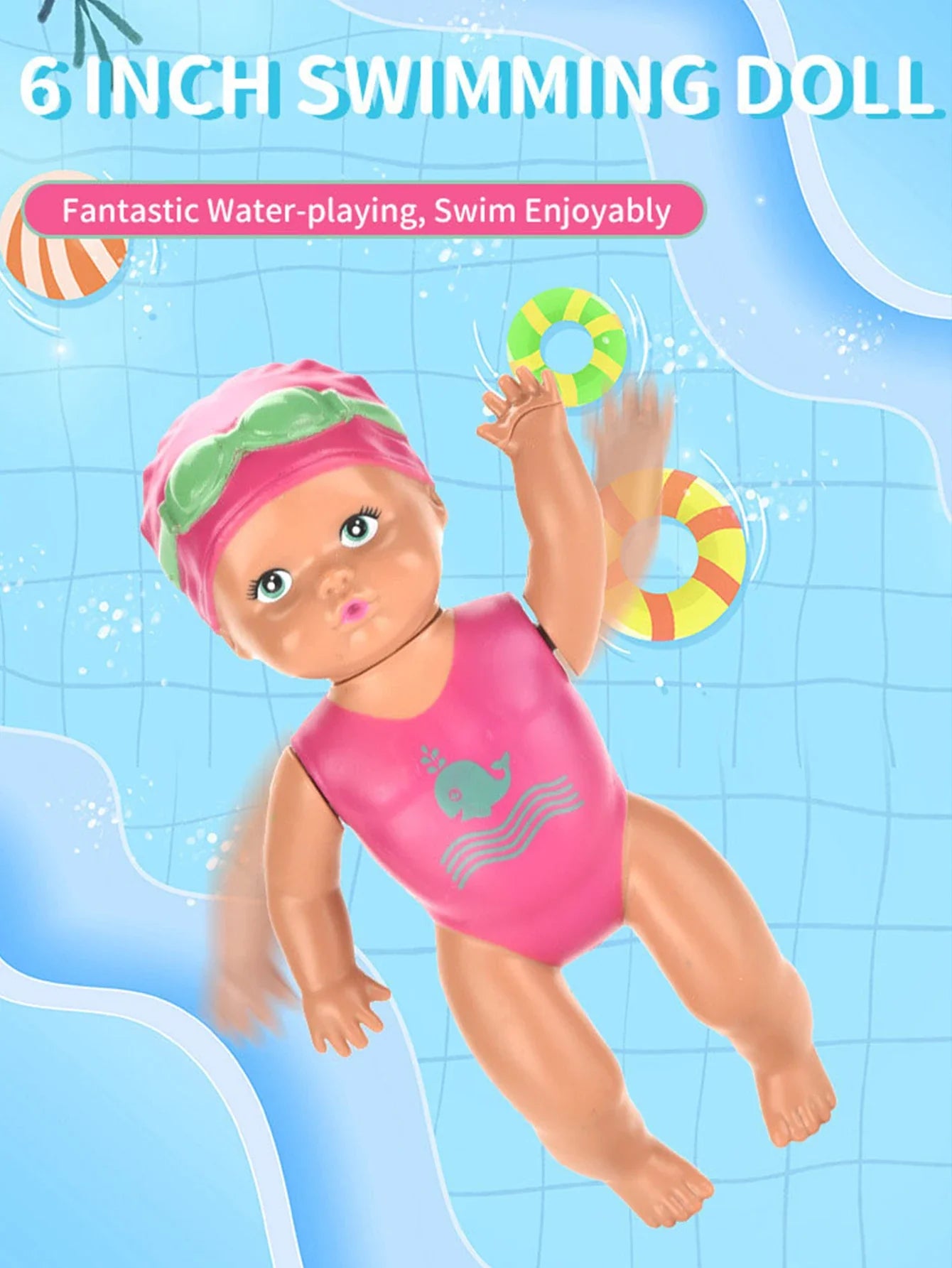 1pcs 6 Inch Mini Swimming Doll Kids Bathroom Bath Toy Baby Bathtub Toy on chain automatic Swimming Little Doll