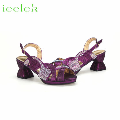 2024 New Arrival Purple Color Peep Toe Ladies Shoes Matching Bag Set For Mature Women Luxury Wedding Pump