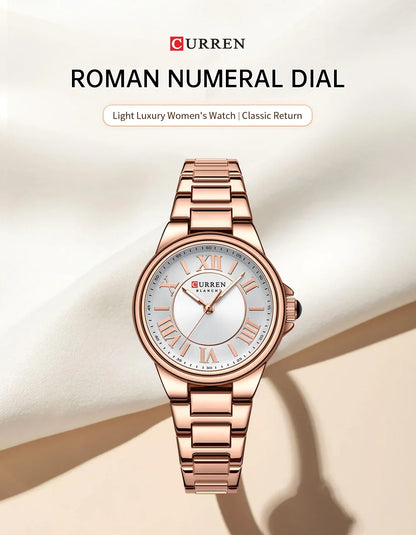 CURREN Romantic Charm Women's Wristwatches Fashion Design Thin Quartz Watch with Luminous Hands Stainless Steel Bracelet
