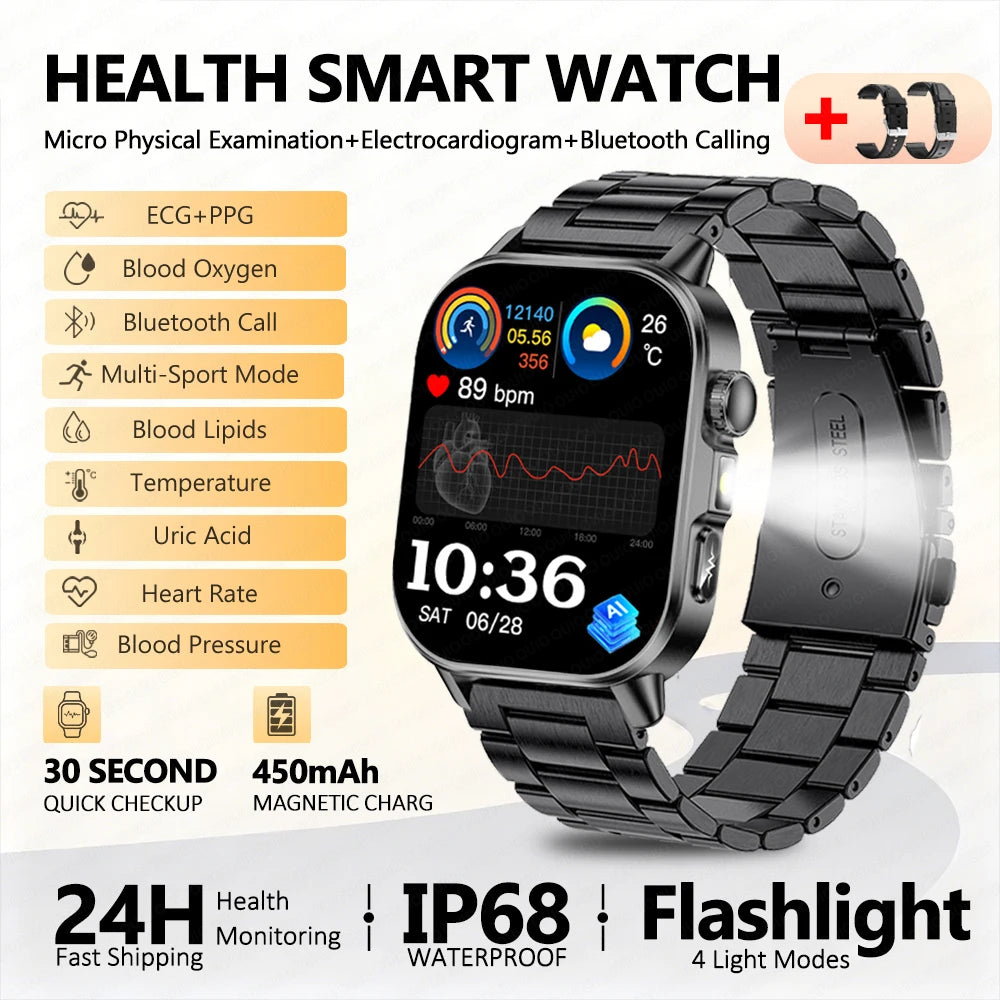 Body Composition analysis Monitoring Smart Watch Men ECG Heart Rate Blood pressure Uric Acid Health Tracker Smartwatches 2026New