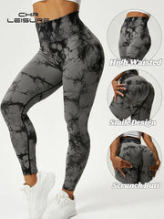 Tie Dye Push Up High Waist Leggings Stretch Athletic Women Pants