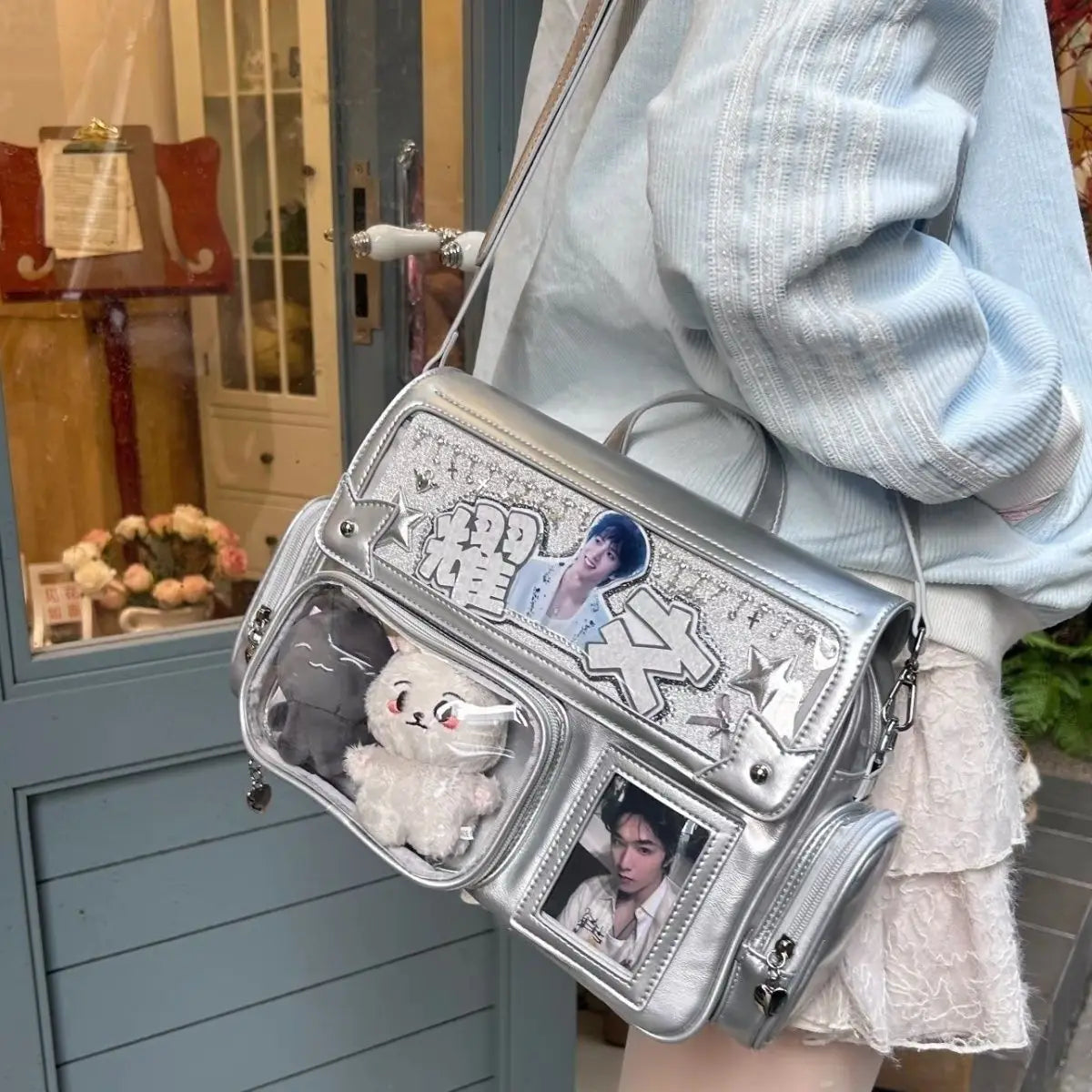Japanese Solid Color Backpack Women Square Leather Y2K Mochilas Mujer Harajuku Large Capacity Ita Bag Anime Handle Crossbody
