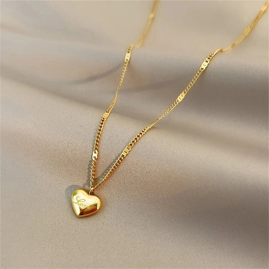 Stainless Steel Gold Color Love Heart Necklaces For Women Chokers Trend Fashion