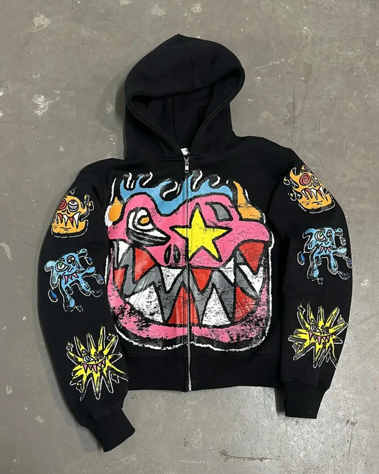 American Gothic trendy letter pattern printed oversized hoodie men's Y2K fashion Harajuku