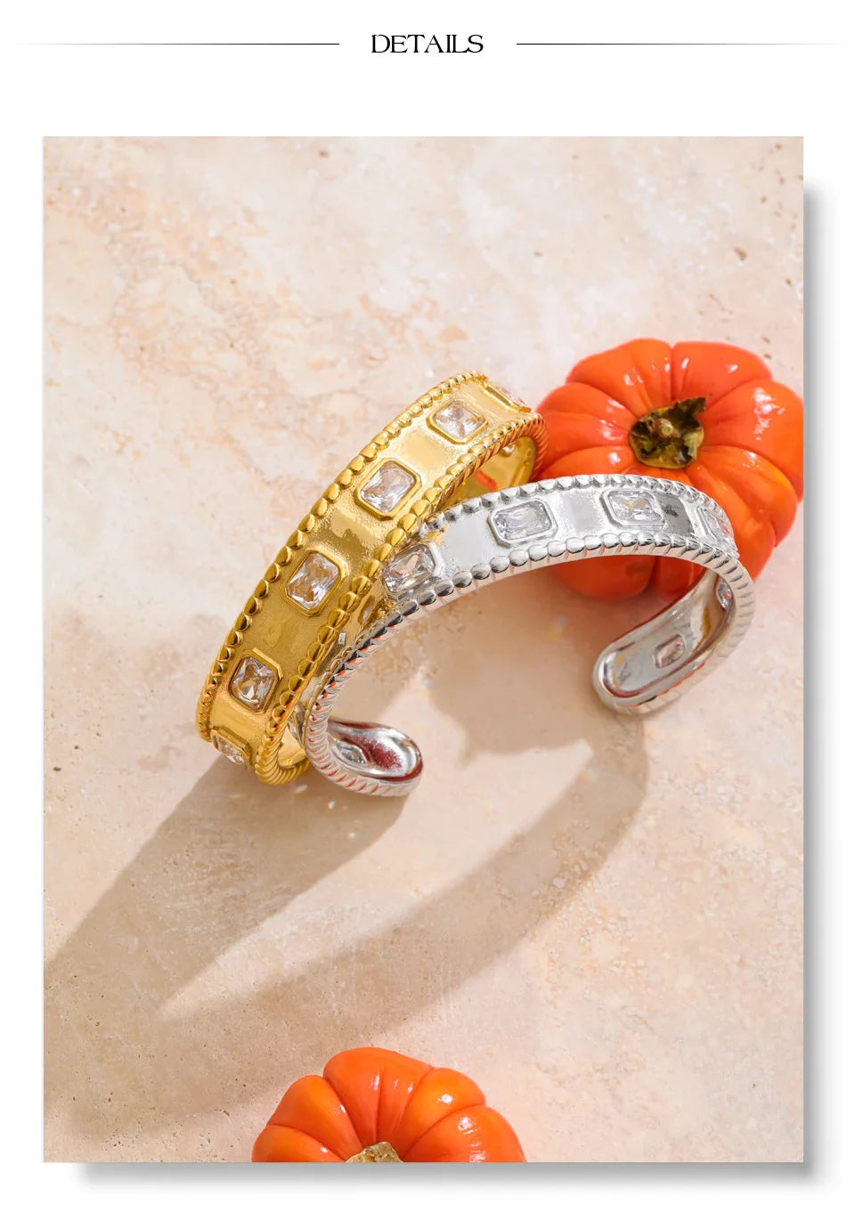 Yhpup 62mm High Quality Stainless Steel Square Zirconia Cuff Bracelet Bangle Trending Texture Premium Jewelry Recommend