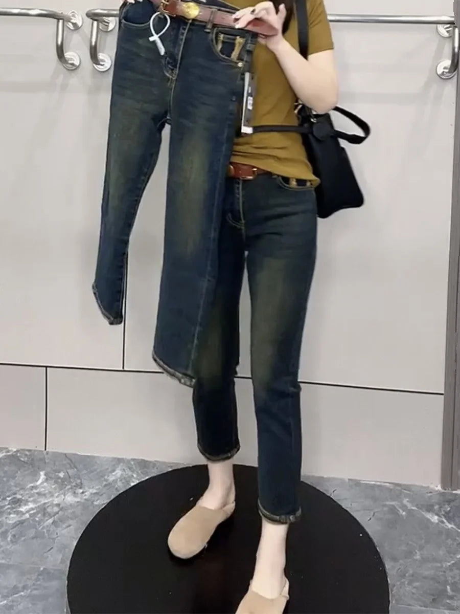 Y2k Women's Jeans Retro Straight Leg Women's Jeans Large Size High Waist Stretch
