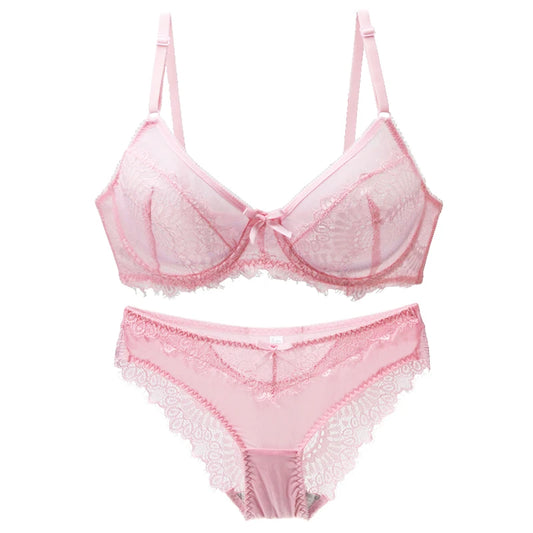 Lace Ultra Thin Thick Bra Panty Big Size Female Lingerie Set Women