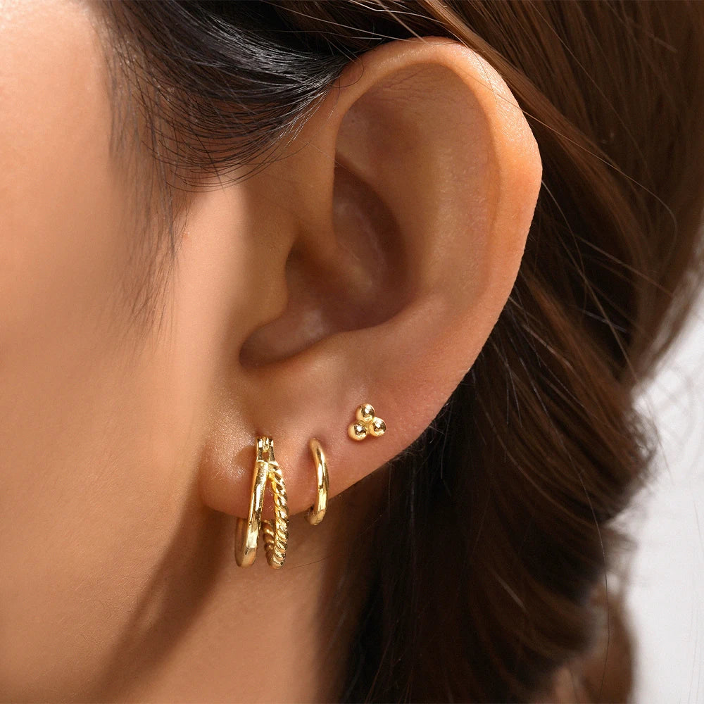 CANNER 925 Sterling Silver 3PCS Zircon Double Layer Hoop Earrings For Women Minimalism Ins Earrings Fine Jewelry Party Gift