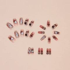 24pcs Halloween Red Decorated Long Reusable False Nails with Glue Artificial Fake Nails