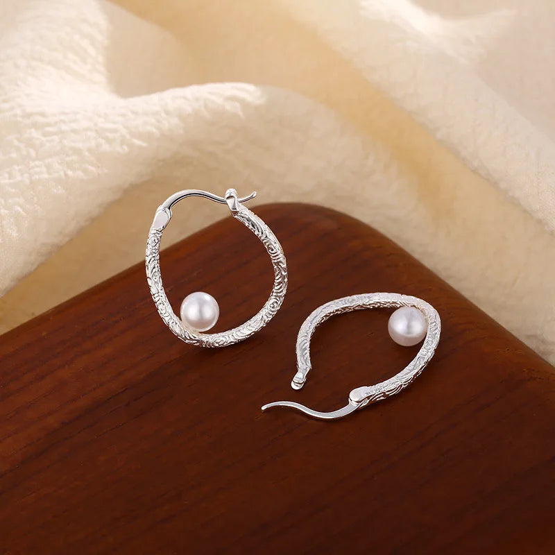 New 925 Sterling Silver Hoop Earrings Pearl Droplet Irregular Vintage Punk For Women Girl Gift Jewelry Dropshipping Wholesale
