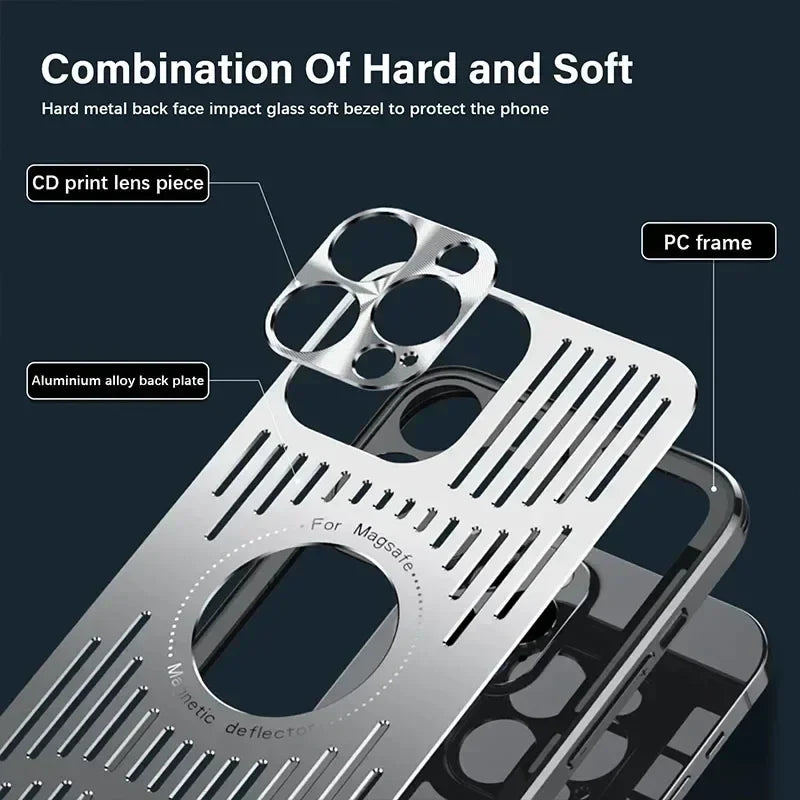 Better Heat Dissipation Aluminum Metal Phone Case For iPhone 17 16 15 14 13 12 Pro Max Back Cover