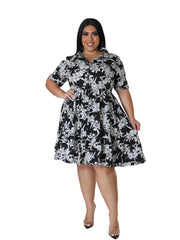 Plus Size Midi Dress Women Floral Print  Female A Line Elegant  Spring Summer