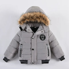 Boys Jacket Warm Fur Collar Fashion Baby Girls Coat Hooded Zipper Outerwear Birthday Gift 1-6 Years Kids Clothes