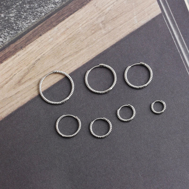 WANTME 925 Sterling Silver Fashion Piercing Charm Twist Huggies Hoop Earrings for Women Rock Gothic Unisex Jewelry Ear Buckles