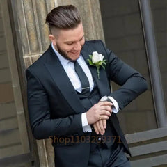 Black Men Formal Business Prom Casual Suit Groom Groomsman Tuxedos Wedding