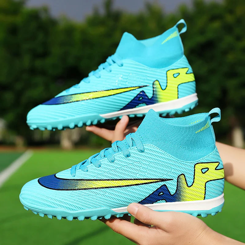 Professional Men High Ankle Football Boots Soccer Cleats TF/FG Training