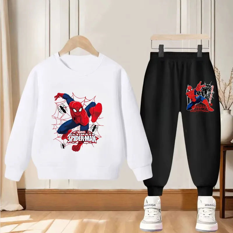 Boys Casual Hoodies Sets Cartoon Spider-Man Printed Children's Pullover Long Pant 2 Piece Suit Autumn Kids Sweatsuit