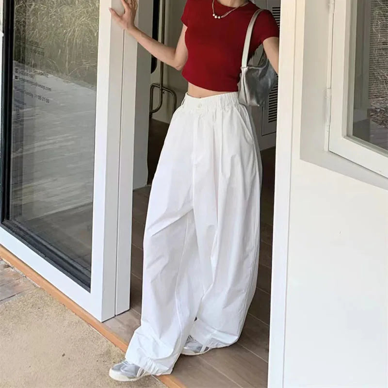 Y2K White Hip Hop Wide Leg Pants Women Autumn High Waist Korean