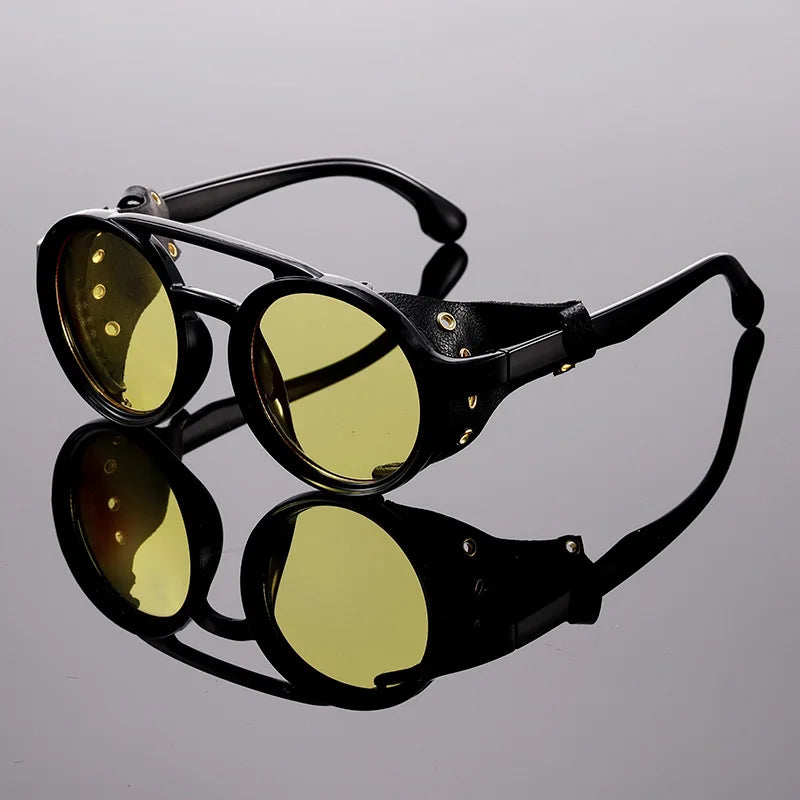 New Unisex Vintage Steampunk Sunglasses Men's Designer Designer Retro Round Leather Sun Glasses Steam Punk Outdoor Goggles UV400