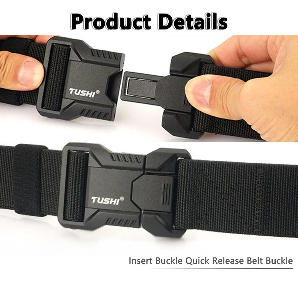 TUSHI Aluminum Alloy Quick Release Pluggable Buckle Elastic Belts For Men Durable Tactical Belt Cowboy Outdoor Army Belt Hunting