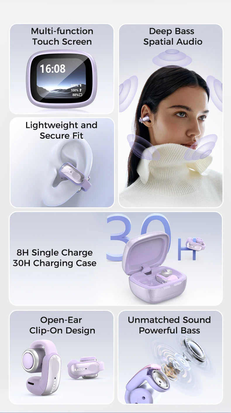 Translator ERAZER XF28 Bluetooth V6.0 Open-ear True Wireless EarbudsTranslation Earphones Office Travel,ASMR Headset APP