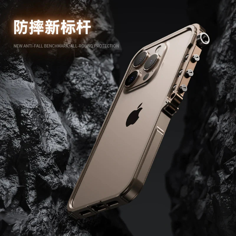 Armored Metal Frame Phone Case for iPhone 16 15 17 Pro Max Plus 17promax Anti Drop and Aluminum Alloy Frame Phone Case