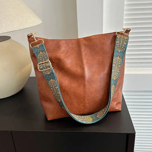 Vintage Solid Color PU Leather Women Fashion Shoulder Sling Bag High-Capacity