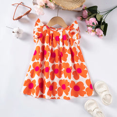 Clearance Price Girl Dress Cute Flying Sleeve Floral Princess Dress