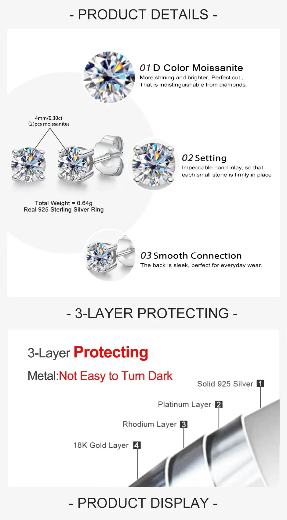 AnuJewel 4mm D Color Moissanite Diamond Classic 925 Sterling Silver Stud Earring For Woman Fine Jewelry Wholesale