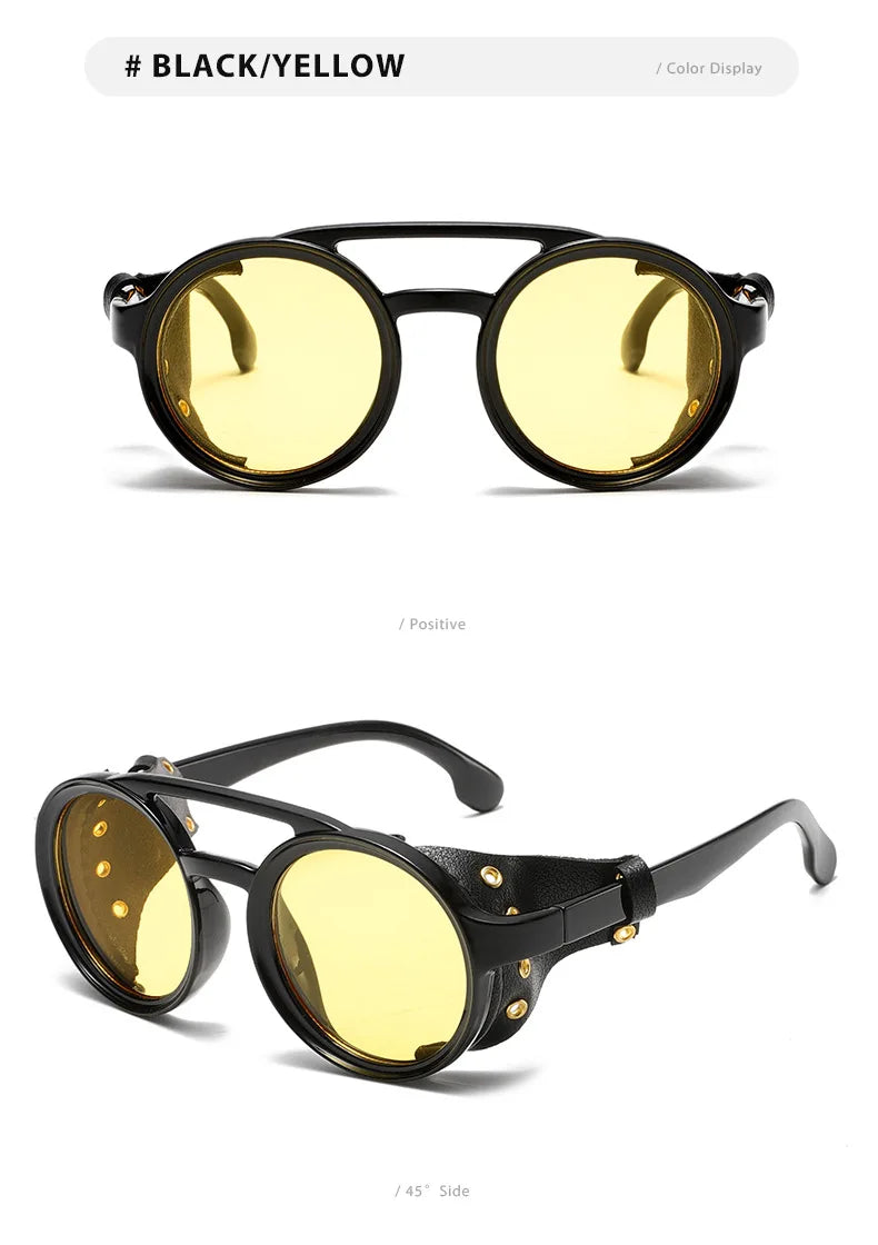 New Unisex Vintage Steampunk Sunglasses Men's Designer Designer Retro Round Leather Sun Glasses Steam Punk Outdoor Goggles UV400