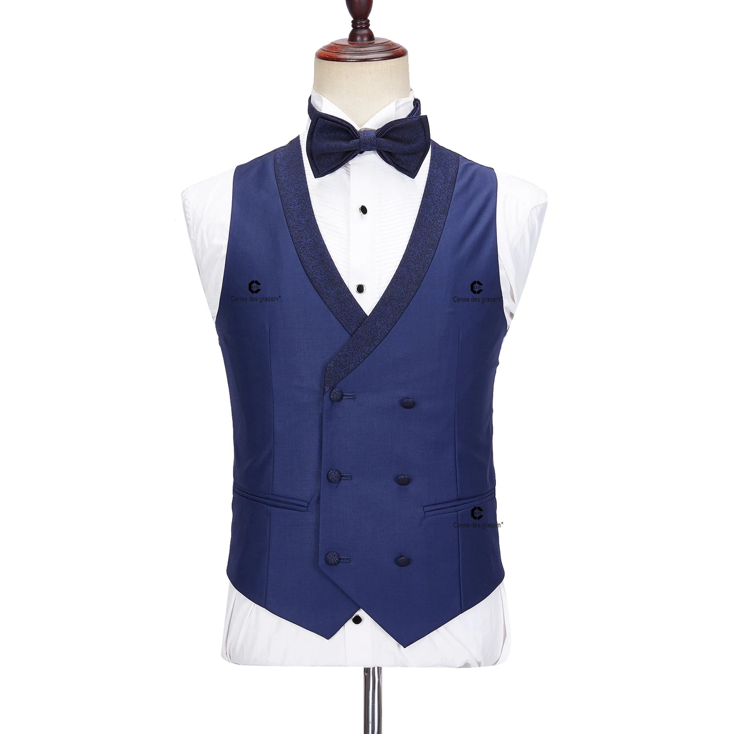 Tuxedo for Mens: Men Suits Blue Tuxedo Blazer Vest Pants with Bowtie 4pcs Set
