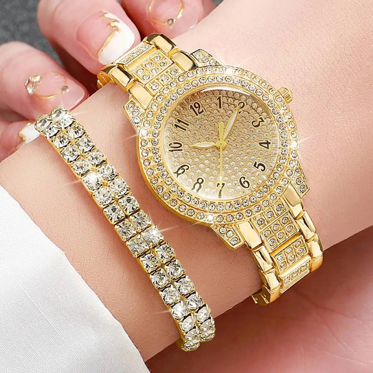 6PCS/Set Luxury Full Diamond Women Watches Fashion Ladies Quartz Wristwatch Jewelry Set Reloj Mujer（Without Box）