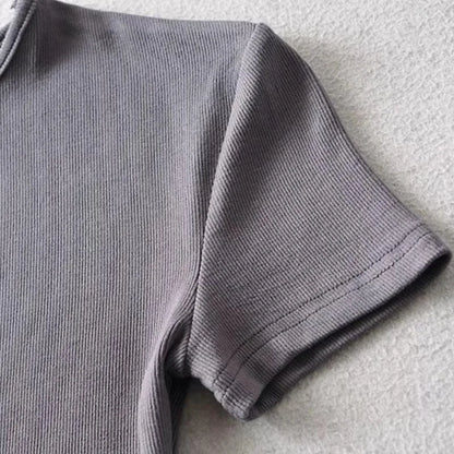 Casual Summer Woman Skinny Fit T-shirt Tight Short-Sleeve O-neck Tee Basic Solid Crop Tops T Shirt