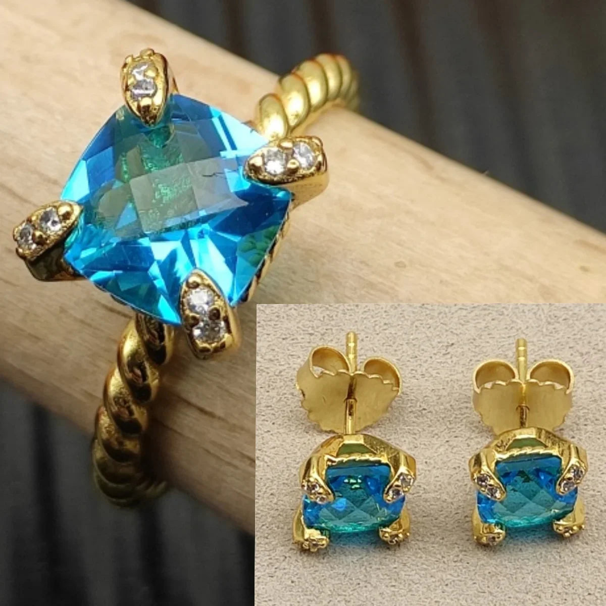 2025 New High-Quality Silver and Gold Color Set with 8mm Colorful Main Stone Elegant and simple Necklace Earring Set