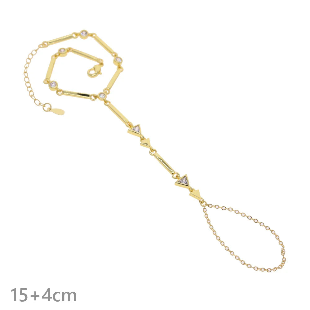 High Quality Long Tassel With Slippy Bar Bling Round Oval Triangle CZ Setting Women Unique Bracelet Wrap One's Finger Jewelry