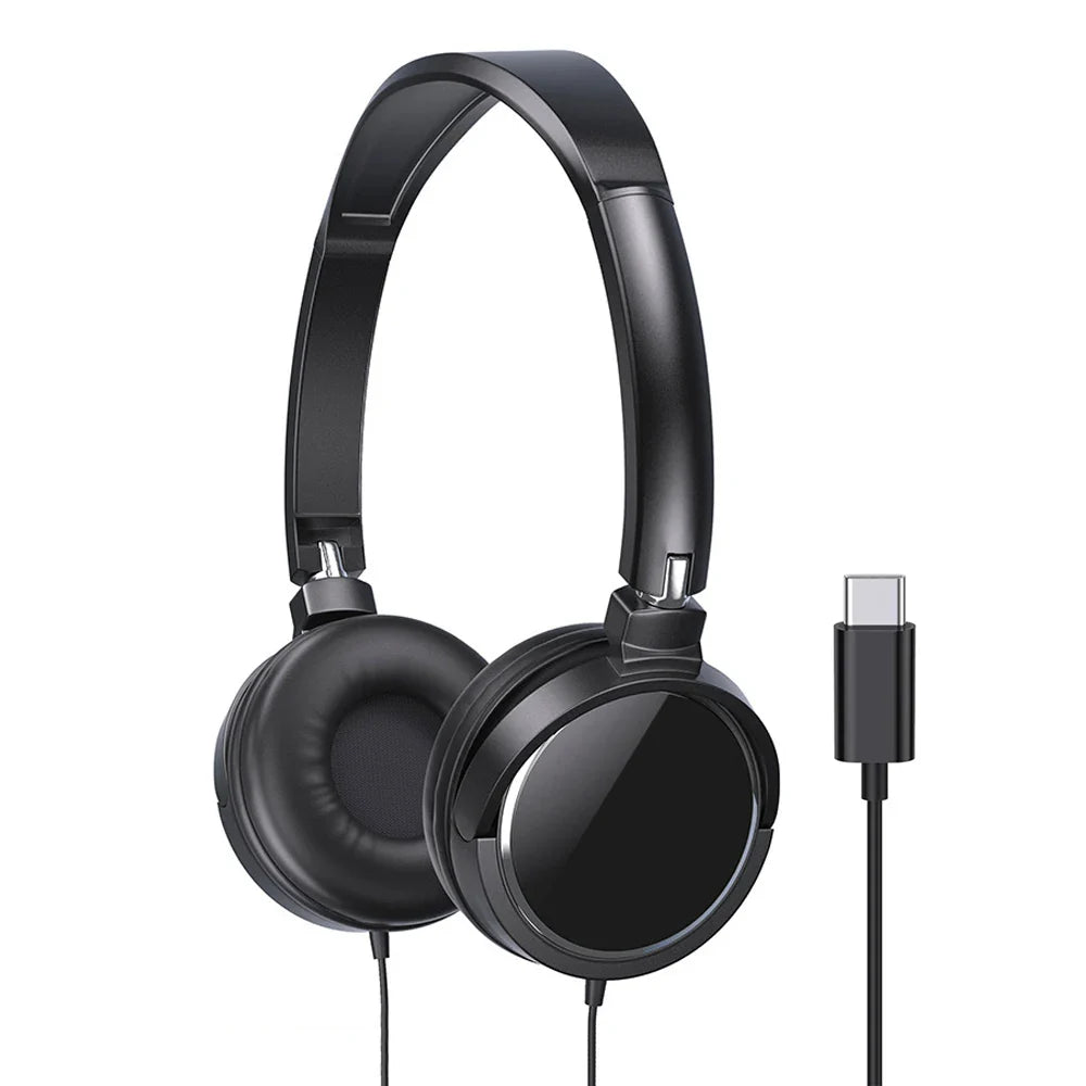 3.5mm/Type-C Wired Headphones Foldable Adjustable Headset Bass Stereo Earphones For Pc Mp3 Mobile Headphones With Noise Cancel