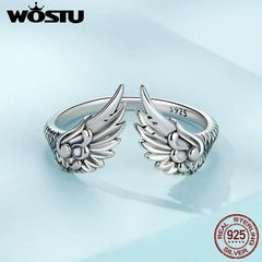 925 Sterling Silver Hip Hop Vintage Couples Creative Wings Open Rings