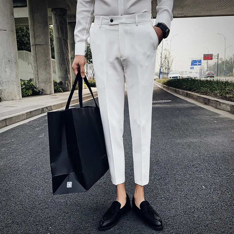Men's Slim Fit Skinny British Casual Ankle Pants, Korean Style Versatile Men's Suit Pants