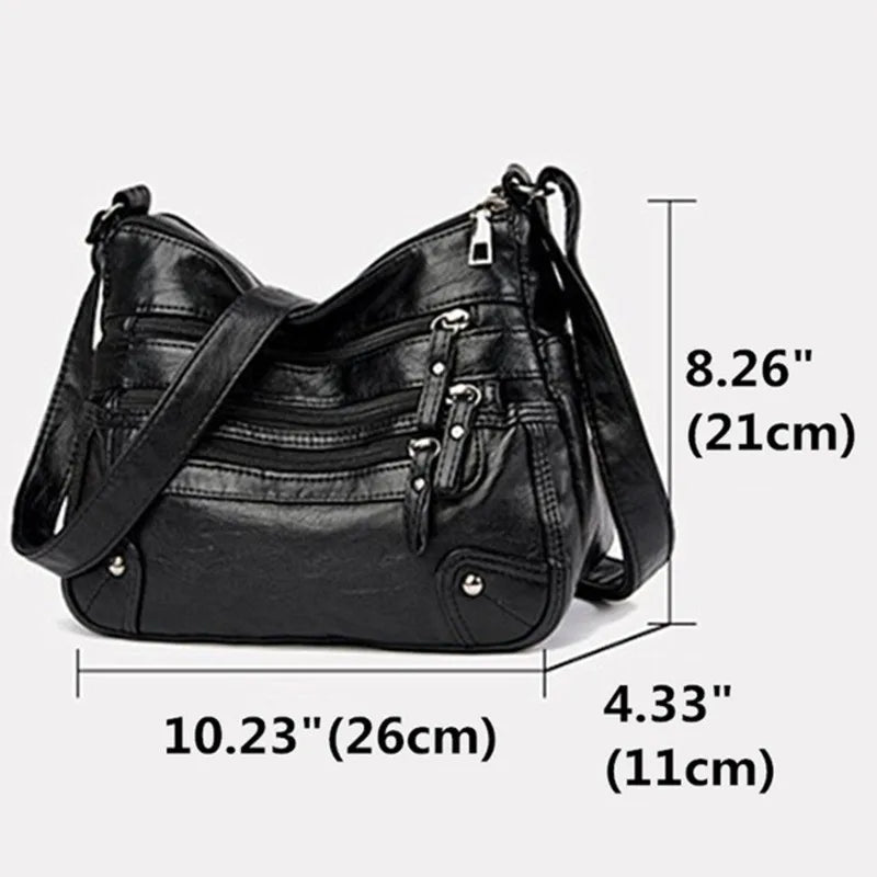 Women's Soft Leather Shoulder Bags Multi-Layer Classic Crossbody Bag