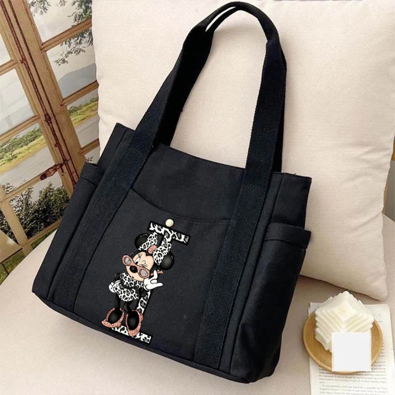 Cute Minnie Mouse Women's Bags Disney A-Z 26 English Letters Shoulder Bag