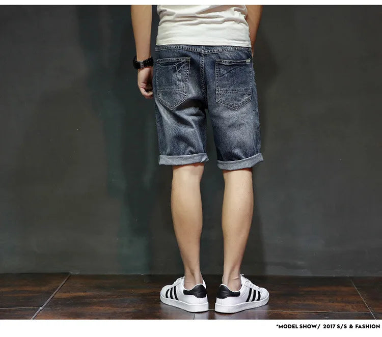 Men Gray Denim Shorts Jeans Pants Good Quality Men Cotton Knee Length Short Jeans New Summer Male Large Size Denim Shorts 42