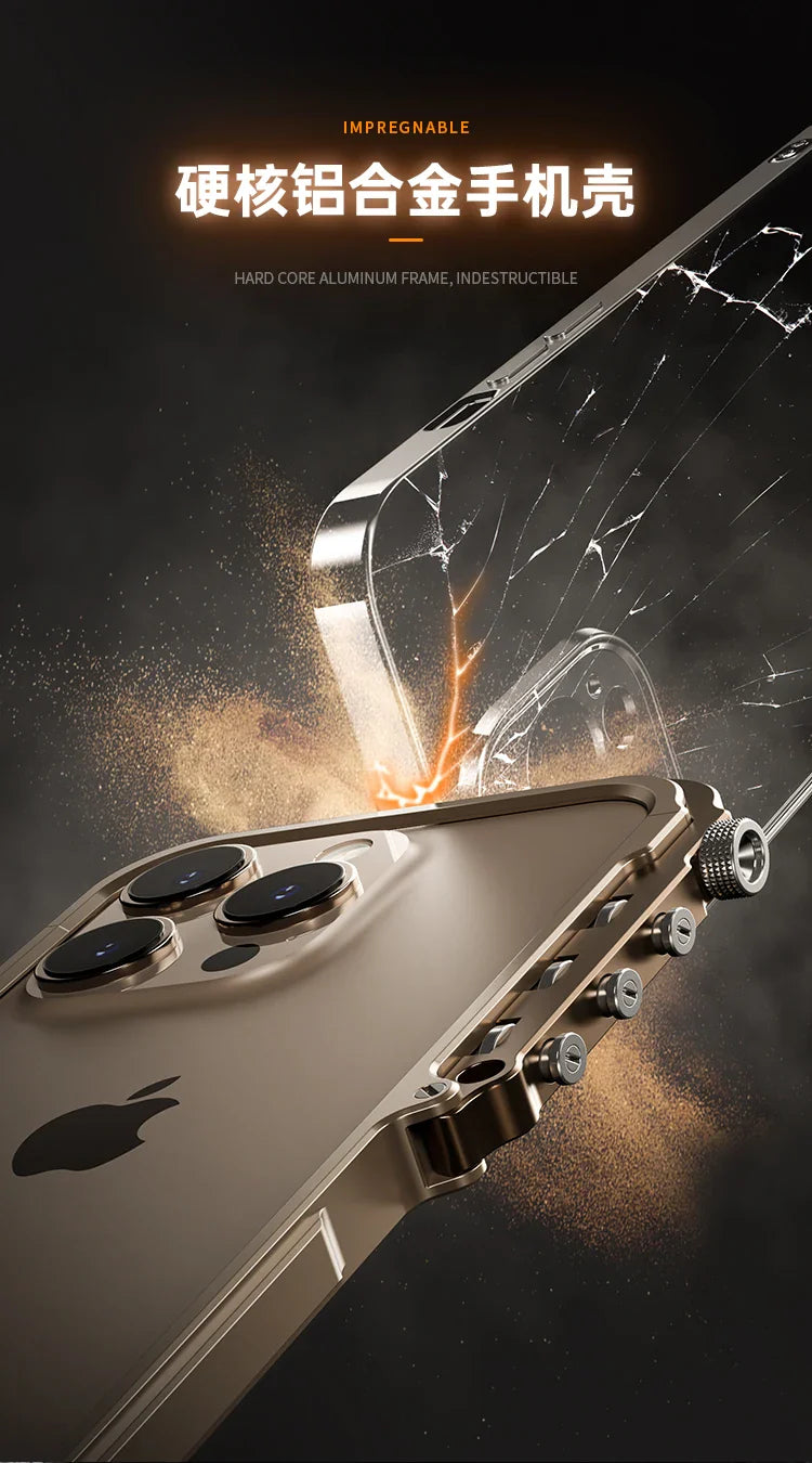 Armored Metal Frame Phone Case for iPhone 16 15 17 Pro Max Plus 17promax Anti Drop and Aluminum Alloy Frame Phone Case