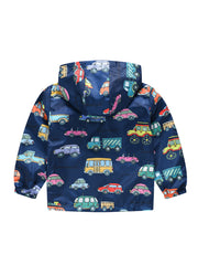 Boys Cartoon Dinosaur Print Zipper Hooded Jacket, Cardigan Collar Zipper Jacket,Kids Clothes Windbeark