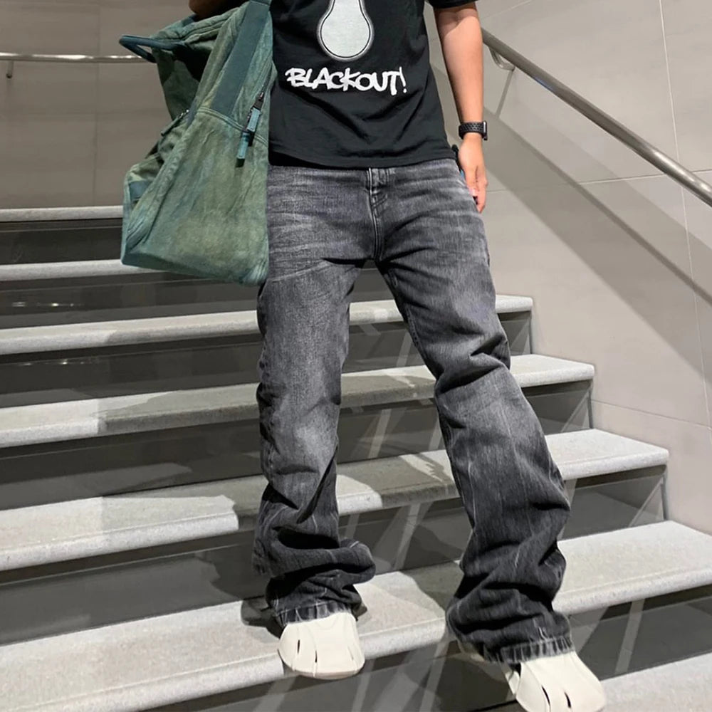 Harajuku Washed Vintage Straight Wide Leg Denim Pants Men and Women