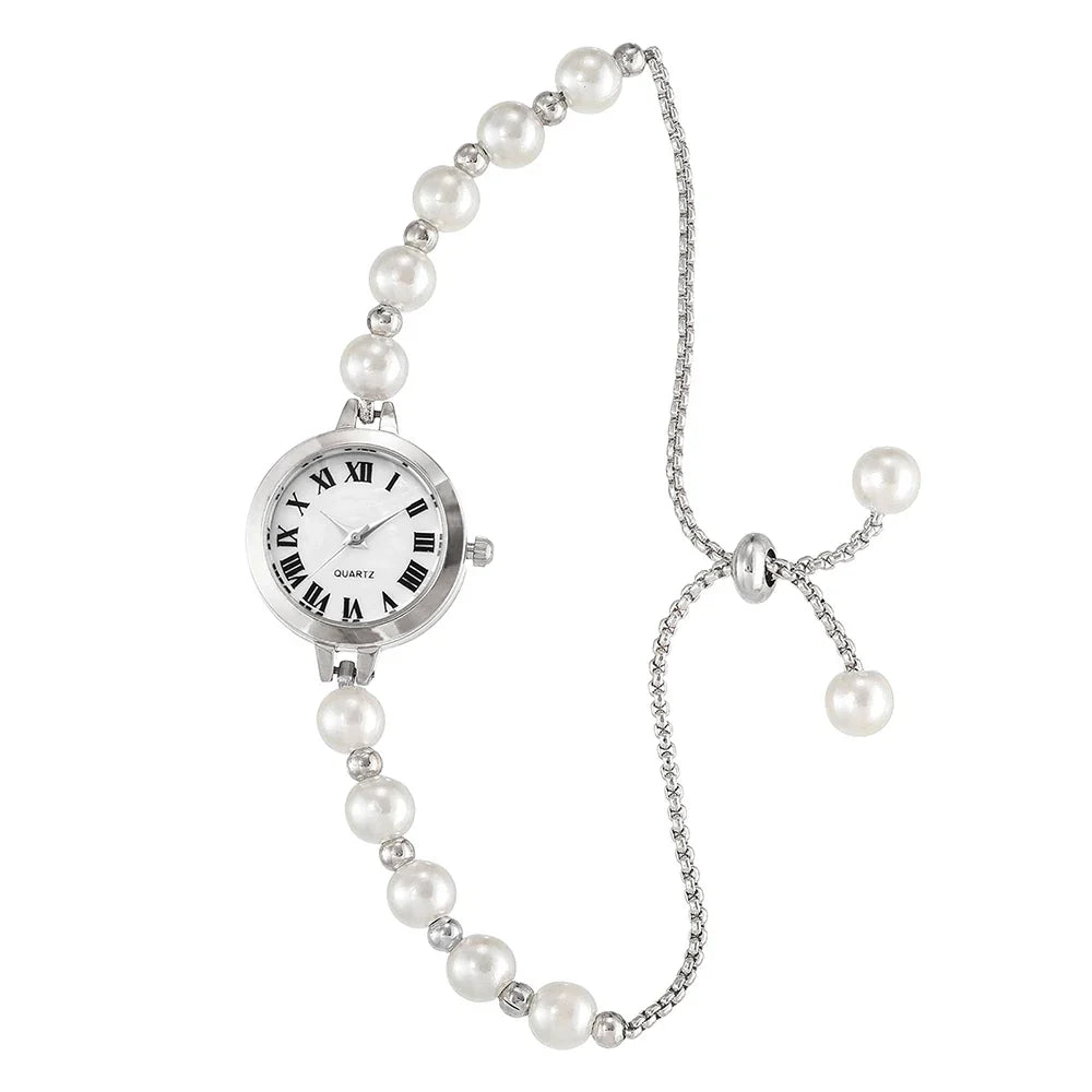 LUCKY FOX New Minimalist Style Pearl Bracelet Women Quartz Watch Fashionable Small Disc Design Light Luxury Jewelry Women Watch